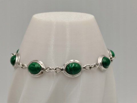 Piękna stara srebrna damska bransoletka MALACHIT srebro biżuteria VINTAGE