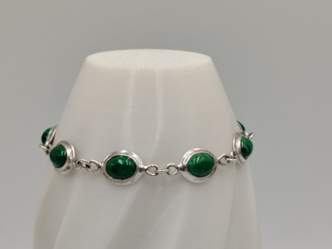 Piękna stara srebrna damska bransoletka MALACHIT srebro biżuteria VINTAGE