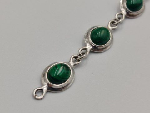 Piękna stara srebrna damska bransoletka MALACHIT srebro biżuteria VINTAGE