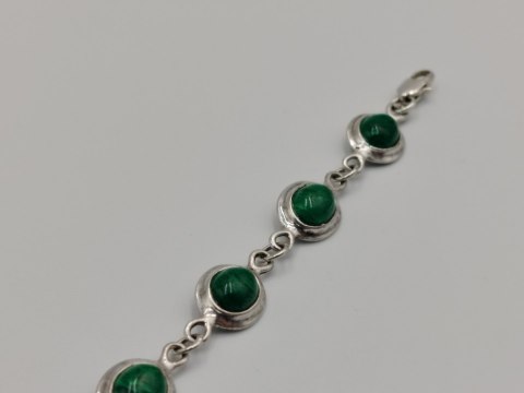 Piękna stara srebrna damska bransoletka MALACHIT srebro biżuteria VINTAGE