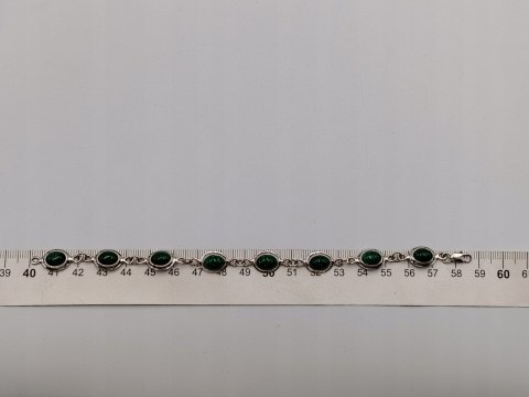 Piękna stara srebrna damska bransoletka MALACHIT srebro biżuteria VINTAGE