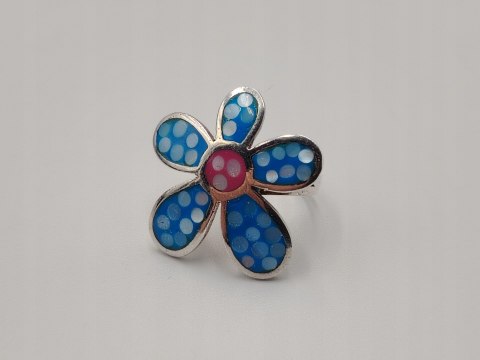 Piękny srebrny damski pierścionek KWIAT emalia r.17/18 srebro 925 biżuteria