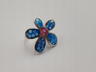 Piękny srebrny damski pierścionek KWIAT emalia r.17/18 srebro 925 biżuteria