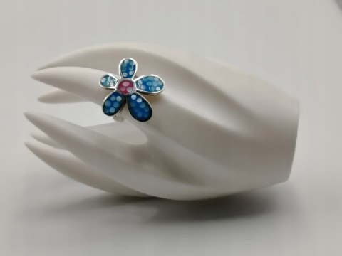 Piękny srebrny damski pierścionek KWIAT emalia r.17/18 srebro 925 biżuteria