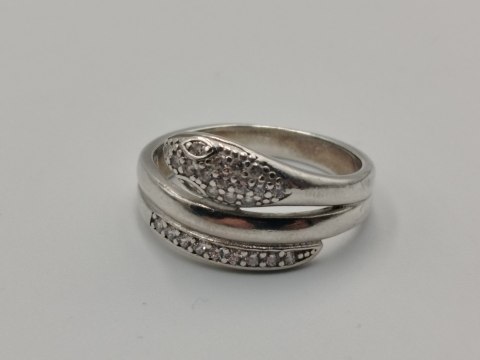 Piękny srebrny damski pierścionek WĄŻ / CYRKONIE r.18 / 19 srebro biżuteria