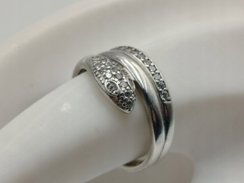 Piękny srebrny damski pierścionek WĄŻ / CYRKONIE r.18 / 19 srebro biżuteria