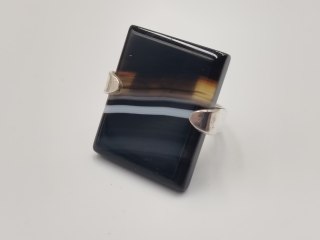 Piękny stary duży srebrny damski pierścionek ONYKS r.13 srebro biżuteria