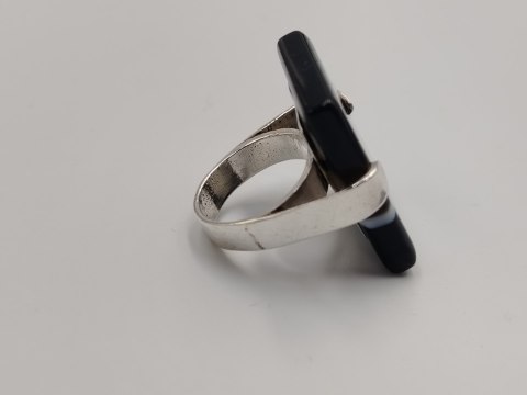 Piękny stary duży srebrny damski pierścionek ONYKS r.13 srebro biżuteria