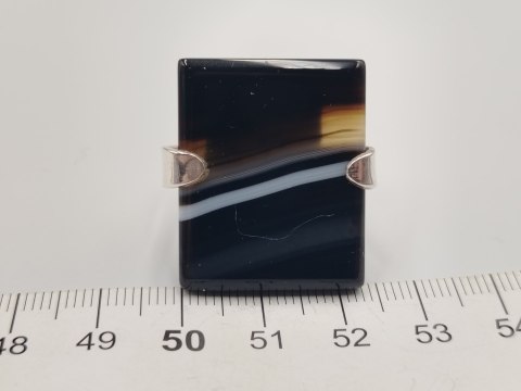 Piękny stary duży srebrny damski pierścionek ONYKS r.13 srebro biżuteria