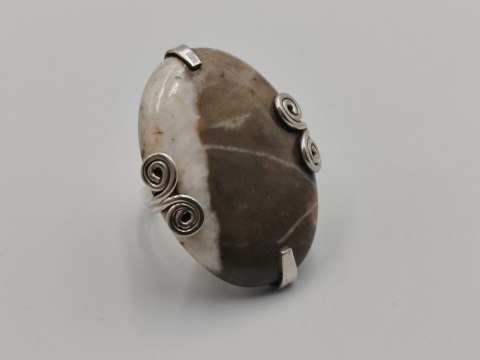 Piękny stary srebrny damski pierścionek KAMIEŃ ŻYCZEŃ r.19 srebro biżuteria