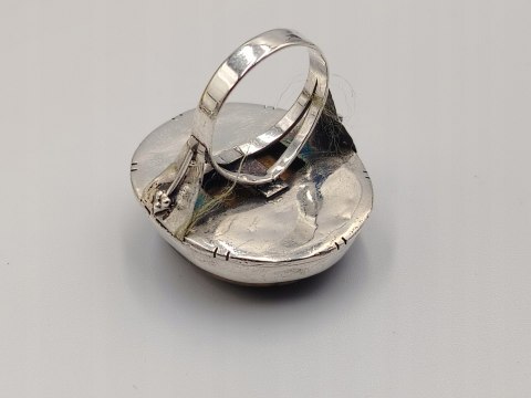 Piękny stary srebrny damski pierścionek TYGRYSIE OKO r.20 srebro biżuteria