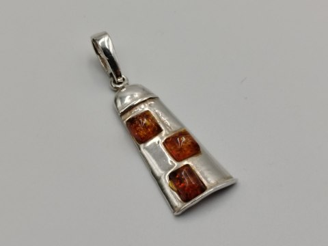 Piękny stary srebrny damski wisiorek/zawieszka DZWONEK bursztyn VINTAGE