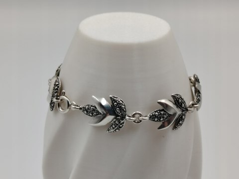 Piękna stara srebrna damska bransoletka LIŚĆIE srebro 925 biżuteria VINTAGE