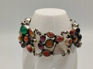 Piękna stara srebrna damska bransoletka MIX kamieni biżuteria VINTAGE