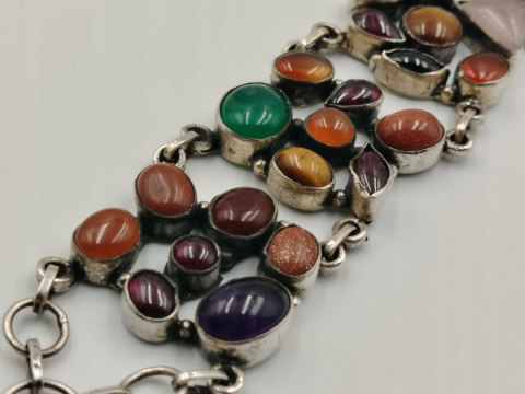 Piękna stara srebrna damska bransoletka MIX kamieni biżuteria VINTAGE