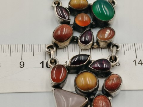 Piękna stara srebrna damska bransoletka MIX kamieni biżuteria VINTAGE