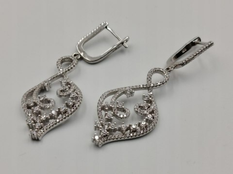 Piękne srebrne damskie kolczyki ażurowe cyrkonie srebro 925 biżuteria