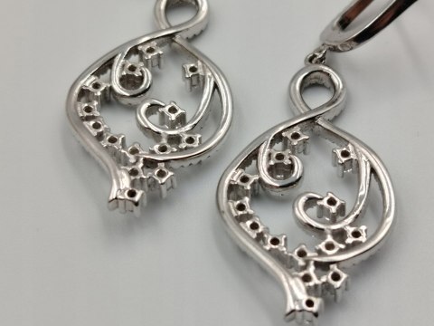 Piękne srebrne damskie kolczyki ażurowe cyrkonie srebro 925 biżuteria