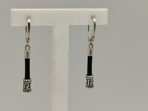 Piękne srebrne kolczyki damskie wiszące KAUCZUK wzorek srebro 925 biżuteria