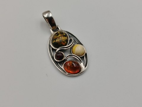 Piękny ażurowy srebrny damski wisiorek/zawieszka bursztyn biżuteria VINTAGE