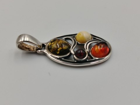 Piękny ażurowy srebrny damski wisiorek/zawieszka bursztyn biżuteria VINTAGE