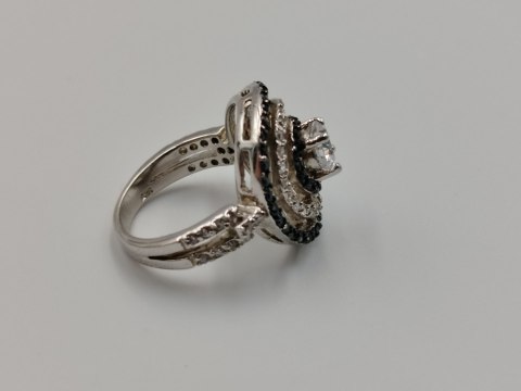 Piękny srebrny damski ażurowy pierścionek CYRKONIE r.15 srebro biżuteria