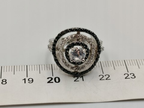 Piękny srebrny damski ażurowy pierścionek CYRKONIE r.15 srebro biżuteria