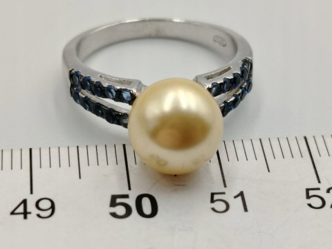 Piękny srebrny damski pierścionek PERŁA+CYRKONIE r.17 srebro 925 biżuteria