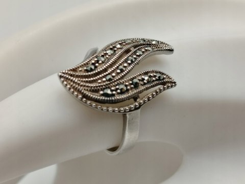 Piękny srebrny damski pierścionek ażurowy MARKAZYTY r.16 srebro biżuteria