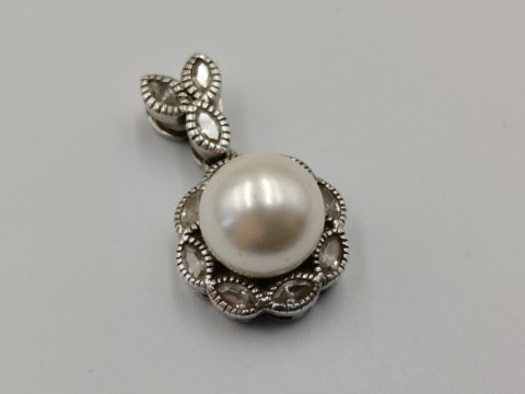 Piękny srebrny damski wisiorek/zawieszka PERŁA CYRKONIE biżuteria VINTAGE