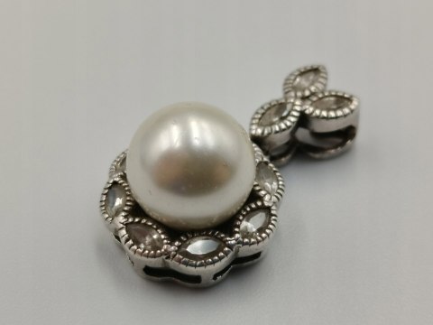 Piękny srebrny damski wisiorek/zawieszka PERŁA CYRKONIE biżuteria VINTAGE