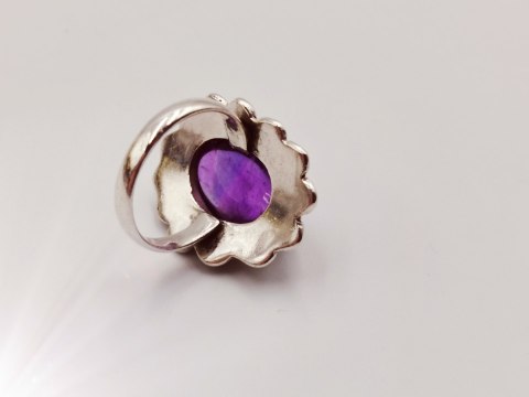 Piękny stary srebrny damski pierścionek AMETYST - r.10 srebro biżuteria