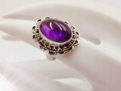 Piękny stary srebrny damski pierścionek AMETYST - r.10 srebro biżuteria