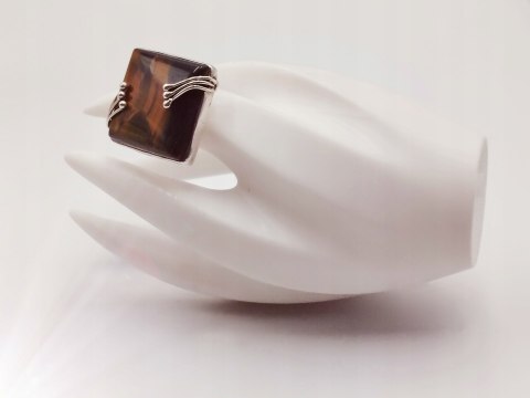 Piękny stary srebrny damski pierścionek TYGRYSIE OKO r.14 srebro biżuteria