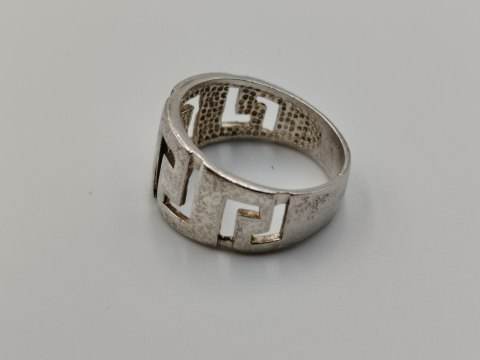 Srebrny ażurowy pierścionek/obrączka WZÓR GRECKI r.15/16 srebro 925 VINTAGE