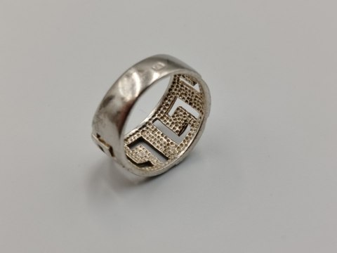 Srebrny ażurowy pierścionek/obrączka WZÓR GRECKI r.15/16 srebro 925 VINTAGE