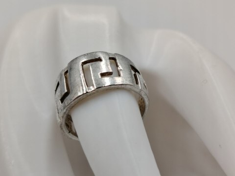 Srebrny ażurowy pierścionek/obrączka WZÓR GRECKI r.15/16 srebro 925 VINTAGE