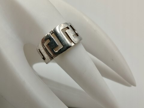 Srebrny ażurowy pierścionek/obrączka WZÓR GRECKI r.15/16 srebro 925 VINTAGE