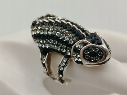 Stary piękny srebrny pierścionek KAMELEON CYRKONIE r. 19 srebro 925 VINTAGE