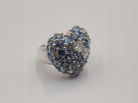 Stary piękny srebrny pierścionek SERCE cyrkonie r. 13 VINTAGE biżuteria