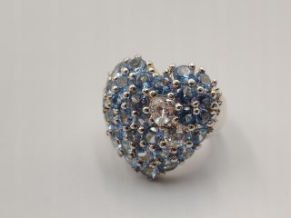 Stary piękny srebrny pierścionek SERCE cyrkonie r. 13 VINTAGE biżuteria