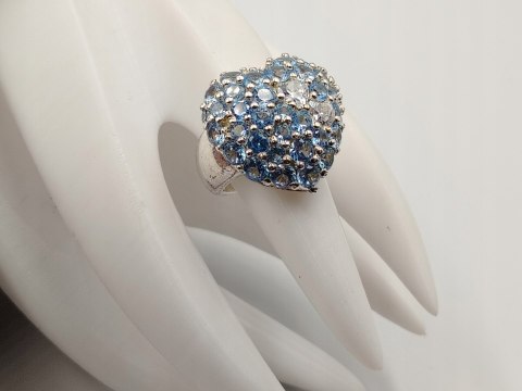 Stary piękny srebrny pierścionek SERCE cyrkonie r. 13 VINTAGE biżuteria