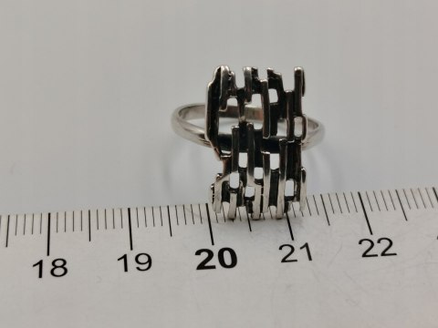 Stary srebrny ażurowy modernistyczny pierścionek r.17 biżuteria VINTAGE