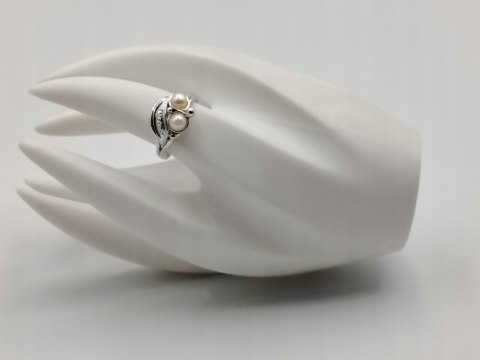 Stary srebrny damski pierścionek PERŁY r.18 srebro 925 VINTAGE biżuteria