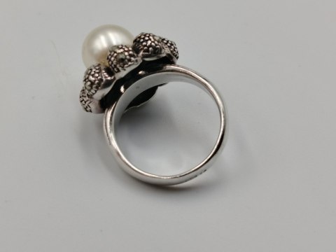 Stary srebrny pierścionek PERŁA MARKAZYTY r.14 srebro 925 VINTAGE biżuteria