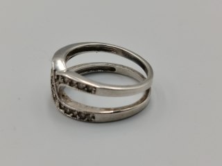 Stary srebrny pierścionek/obrączka ażurowa CYRKONIE r.14 srebro 925 VINTAGE