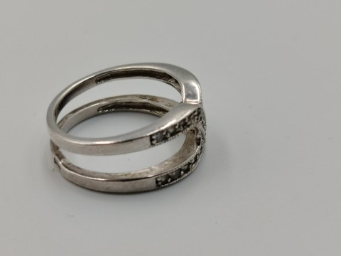 Stary srebrny pierścionek/obrączka ażurowa CYRKONIE r.14 srebro 925 VINTAGE