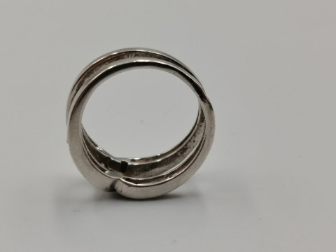 Stary srebrny pierścionek/obrączka ażurowa CYRKONIE r.14 srebro 925 VINTAGE