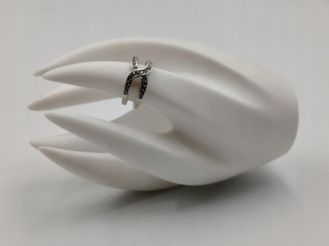 Stary srebrny pierścionek/obrączka ażurowa CYRKONIE r.14 srebro 925 VINTAGE