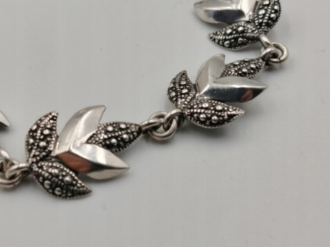 Piękna stara srebrna damska bransoletka LIŚĆIE srebro 925 biżuteria VINTAGE